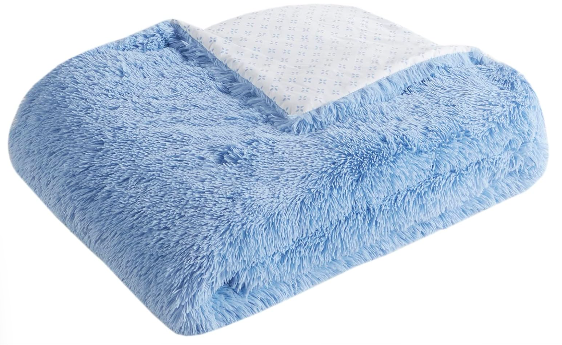 Intelligent Design Leena Shaggy Long Fur Comforter Mini Set - Aqua - Full/Queen