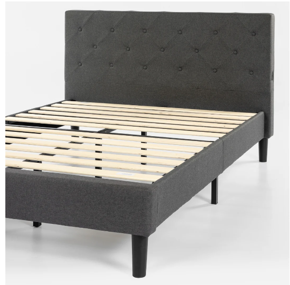 ZINUS Shalini Upholstered Platform Bed Frame, Mattress Foundation, Wood Slat Support Dark Grey, Full