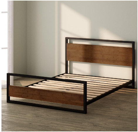 Suzanne Ironline 7 Inch  Metal and Wood Platform Bed with Footboard Queen size