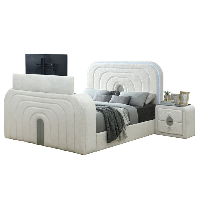 EK Bed w/LED, TV Cabinet, Fireplace & Bluetooth