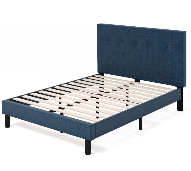 Zinus Omkaram Upholstered Navy Platform Bed, Queen