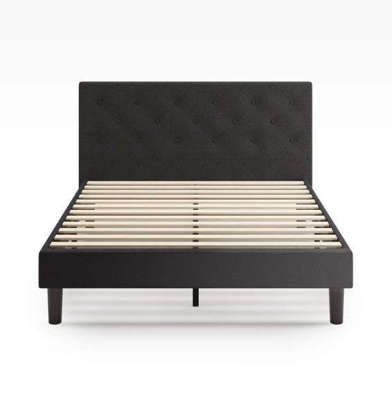 ZINUS Shalini Upholstered Platform Bed Frame, Mattress Foundation, Wood Slat Support Dark Grey, Full