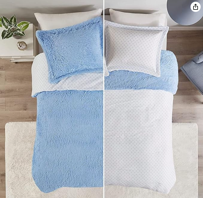 Intelligent Design Leena Shaggy Long Fur Comforter Mini Set - Aqua -Cal King