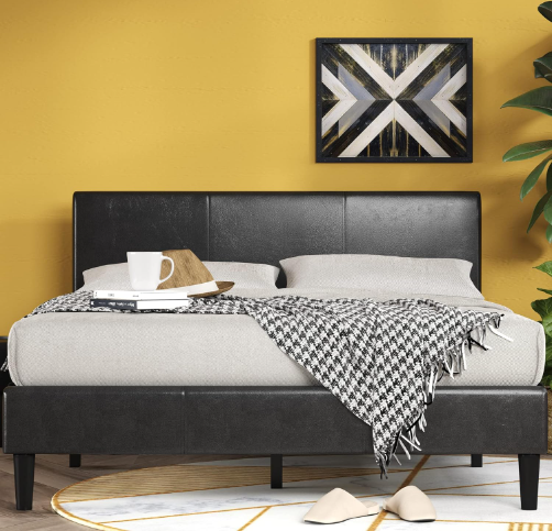 Zinus Faux Leather Upholstered Platform Bed with Wooden Slats, Full