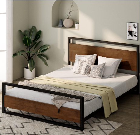 Suzanne Ironline 7 Inch  Metal and Wood Platform Bed with Footboard Queen size