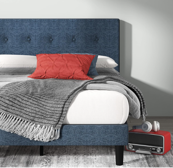 Zinus Omkaram Upholstered Navy Platform Bed, King