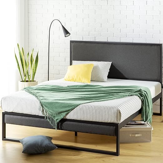 Christina Upholstered Platform Bed with Headboard Shelf, Queen size