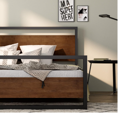 Suzanne Ironline 7 Inch  Metal and Wood Platform Bed with Footboard Queen size