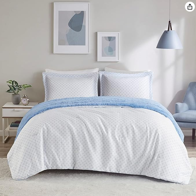 Intelligent Design Leena Shaggy Long Fur Comforter Mini Set - Aqua - Full/Queen