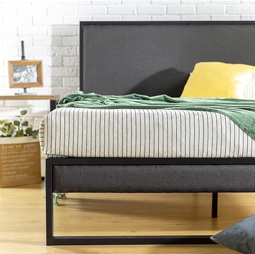 Christina Upholstered Platform Bed with Headboard Shelf, Queen size