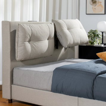 Avery Upholstered Platform Bed with Reclining Headboard with USB , Beige Full