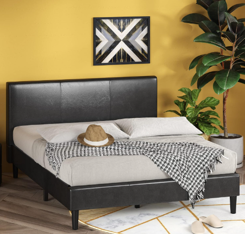 Zinus Faux Leather Upholstered Platform Bed with Wooden Slats, Full
