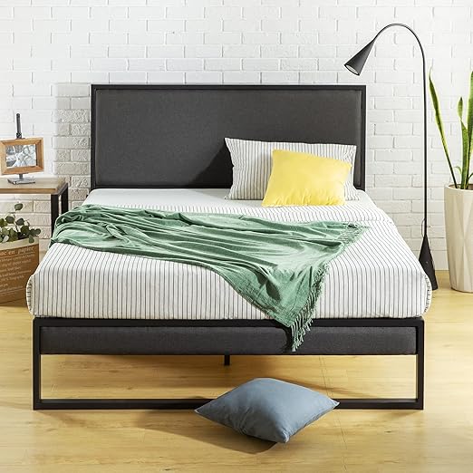 Christina Upholstered Platform Bed with Headboard Shelf, Queen size