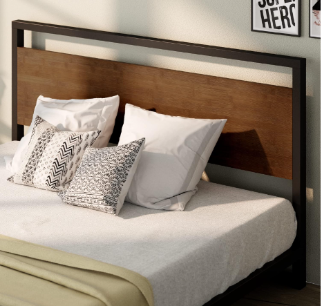 Suzanne Ironline 7 Inch  Metal and Wood Platform Bed with Footboard Queen size