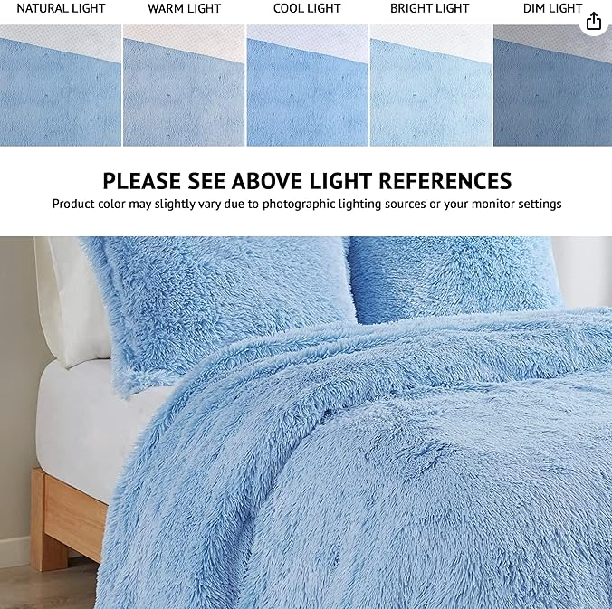 Intelligent Design Leena Shaggy Long Fur Comforter Mini Set - Aqua - Full/Queen