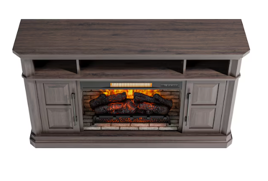 Allen + Roth 58-in W Dark Brown Oak Free standing  Infrared Quartz Flat Wall Electric Fireplace with Remote  Control Included