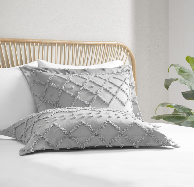 Codi Twyla Tufted Boho Duvet Cover King Sizes, Grey Microfiber Bedding Set