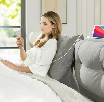 Avery Upholstered Platform Bed with Reclining Headboard with USB , Beige Full