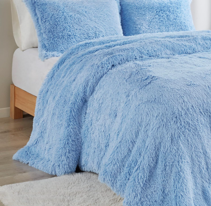 Intelligent Design Leena Shaggy Long Fur Comforter Mini Set - Aqua -Cal King