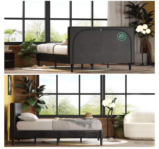 Zinus Faux Leather Upholstered Platform Bed with Wooden Slats, Full