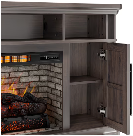 Allen + Roth 58-in W Dark Brown Oak Free standing  Infrared Quartz Flat Wall Electric Fireplace with Remote  Control Included