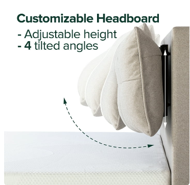 Avery Upholstered Platform Bed with Reclining Headboard with USB , Beige Full