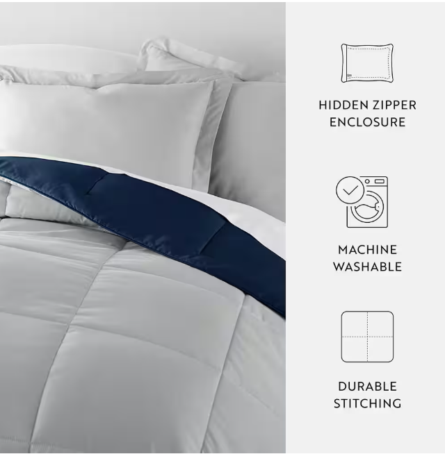 Everday Living TWIN/TWIN XL Reversible Down Alternative Comforter - Navy/White