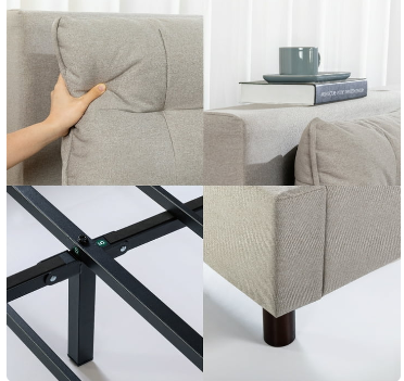 Avery Upholstered Platform Bed with Reclining Headboard with USB , Beige Full