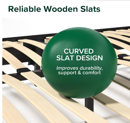 Zinus Faux Leather Upholstered Platform Bed with Wooden Slats, Full