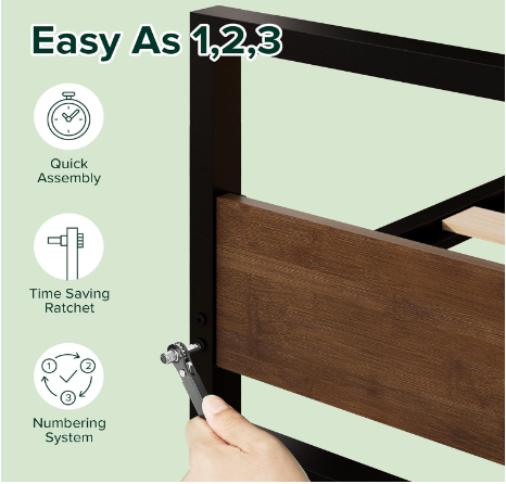 Suzanne Ironline 7 Inch  Metal and Wood Platform Bed with Footboard Queen size