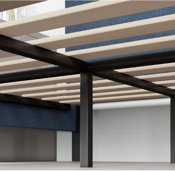 Zinus Omkaram Upholstered Navy Platform Bed, Queen