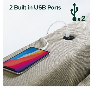 Avery Upholstered Platform Bed with Reclining Headboard with USB , Beige Full