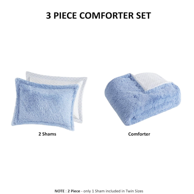 Intelligent Design Leena Shaggy Long Fur Comforter Mini Set - Aqua -Cal King