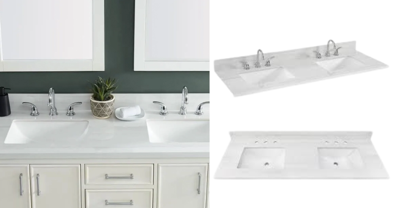 Dolomiti Bianco 61" x 22" White Sintered Stone Undermount Double Sink 3-Hole Bathroom Vanity Top