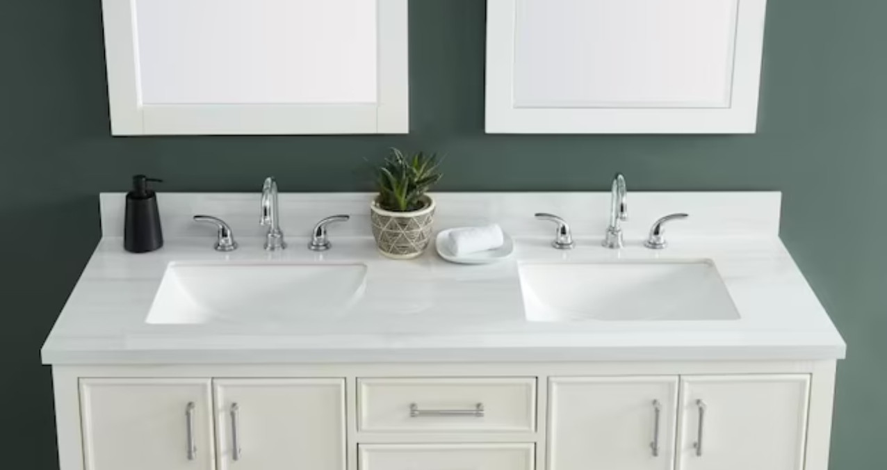Dolomiti Bianco 61" x 22" White Sintered Stone Undermount Double Sink 3-Hole Bathroom Vanity Top