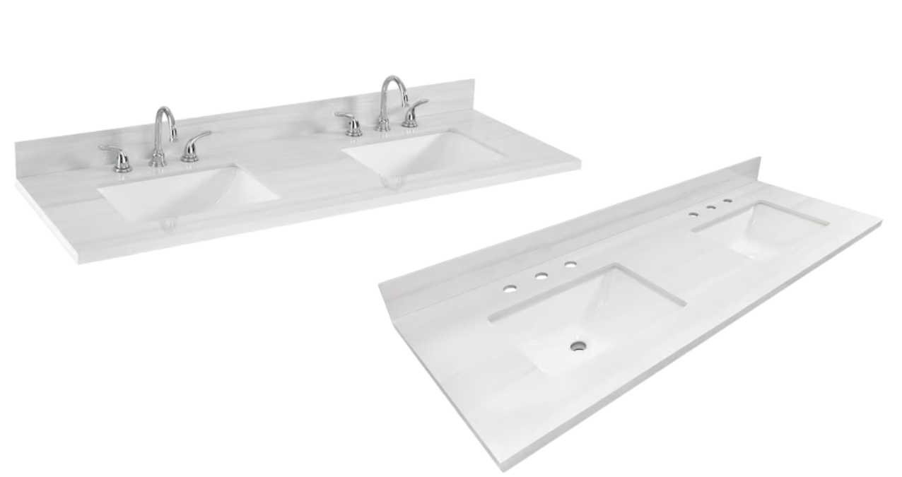 Dolomiti Bianco 61" x 22" White Sintered Stone Undermount Double Sink 3-Hole Bathroom Vanity Top