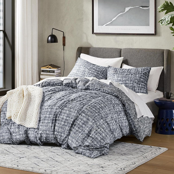 Maca Grey Duvet Cover 3-Piece Comforter Set, Full/Queen – Printed Plaid