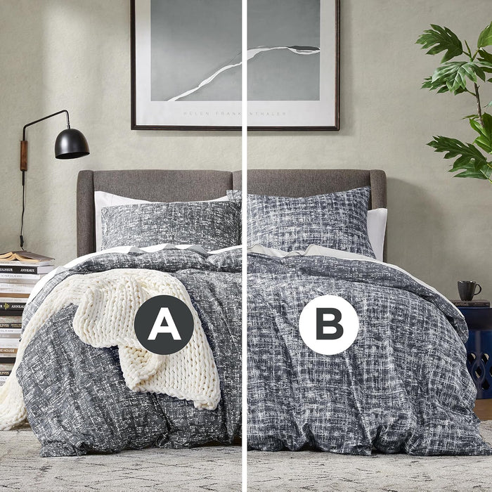 Maca Grey Duvet Cover 3-Piece Comforter Set, Full/Queen – Printed Plaid