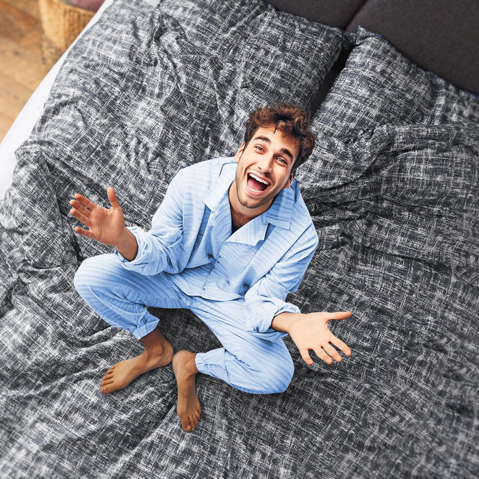 Maca Grey Duvet Cover 3-Piece Comforter Set, Full/Queen – Printed Plaid