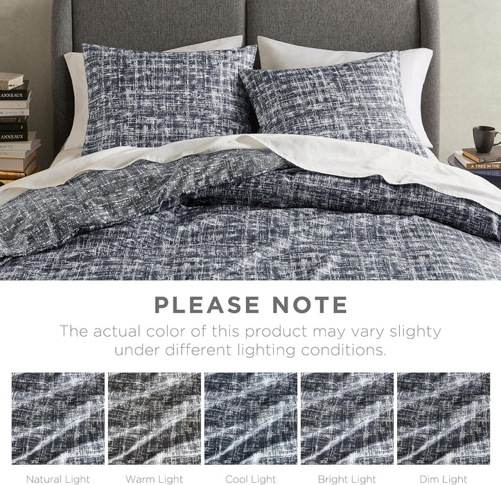 Maca Grey Duvet Cover 3-Piece Comforter Set, Full/Queen – Printed Plaid