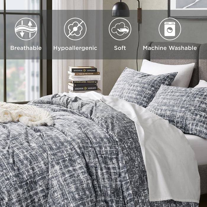 Maca Grey Duvet Cover 3-Piece Comforter Set, Full/Queen – Printed Plaid