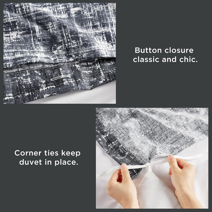 Maca Grey Duvet Cover 3-Piece Comforter Set, Full/Queen – Printed Plaid