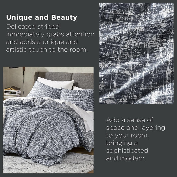 Maca Grey Duvet Cover 3-Piece Comforter Set, Full/Queen – Printed Plaid