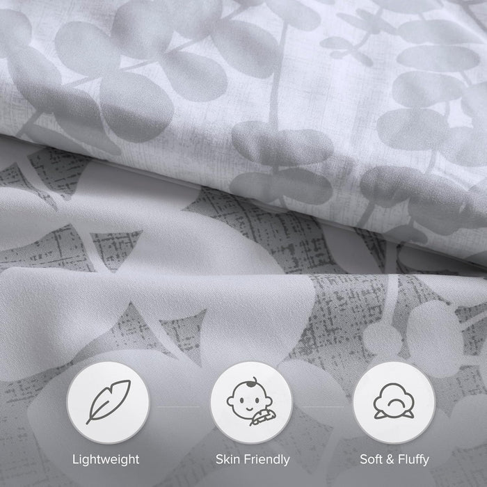 Aria Full/Queen Grey 3 Piece Reversible Floral  Comforter Set