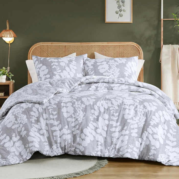 Aria Full/Queen Grey 3 Piece Reversible Floral  Comforter Set