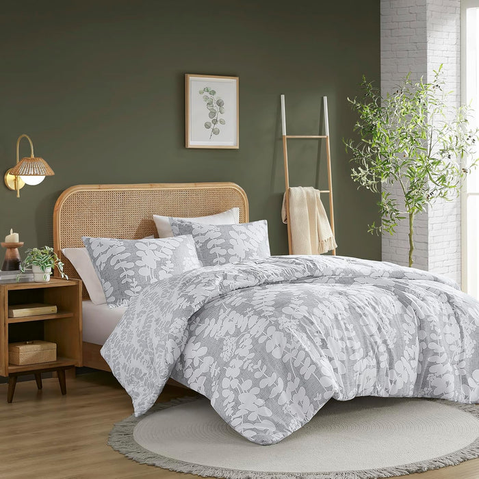 Aria Full/Queen Grey 3 Piece Reversible Floral  Comforter Set