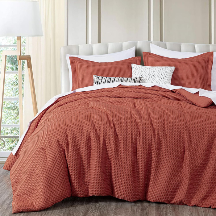 Mina Full/Queen Terracotta 3 Piece Waffle Weave Comforter Set