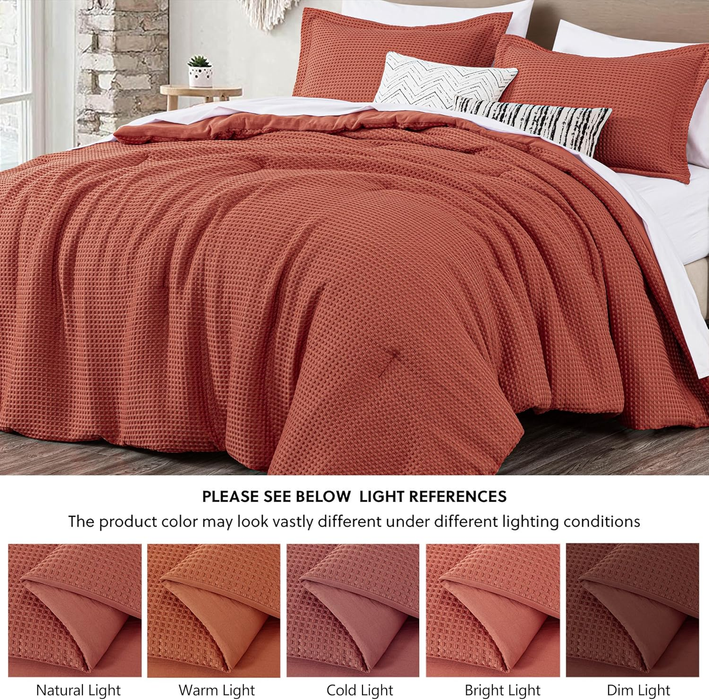 Mina Full/Queen Terracotta 3 Piece Waffle Weave Comforter Set