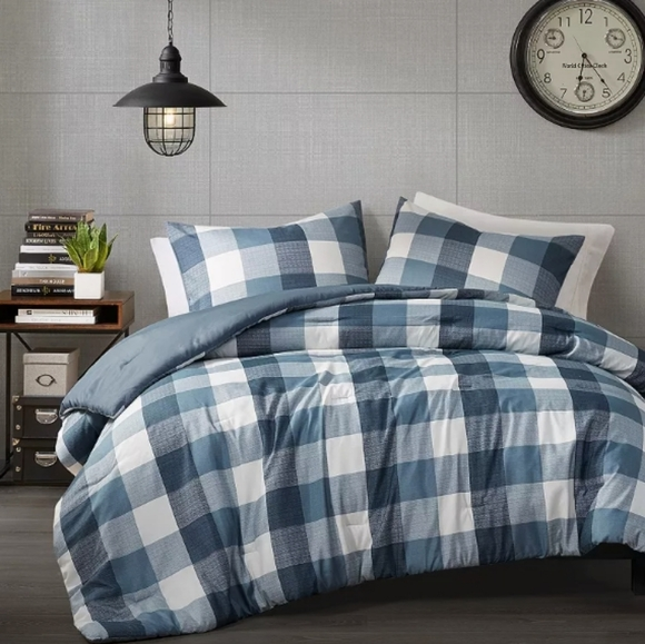Jonah Plaid Check Printed King 3 Piece Comforter Set