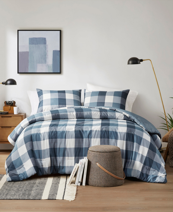 Jonah Plaid Check Printed King 3 Piece Comforter Set